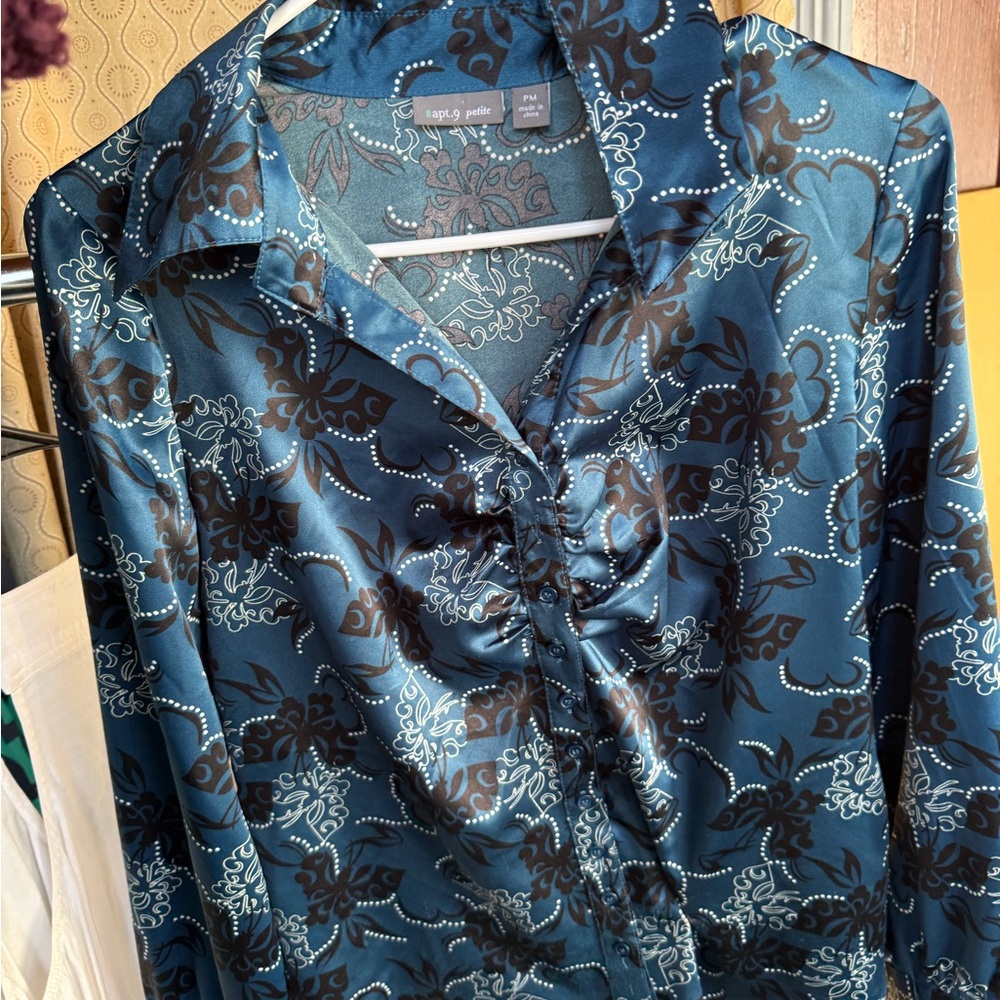 Apt. 9 Teal and Black Floral Blouse